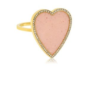 Jennifer Meyer 18k Pink Opal Inlay Heart Ring with Diamonds